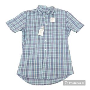 SONOMA The Performance Shirt Blue Plaid Button Down Standard Fit Stretch Size S